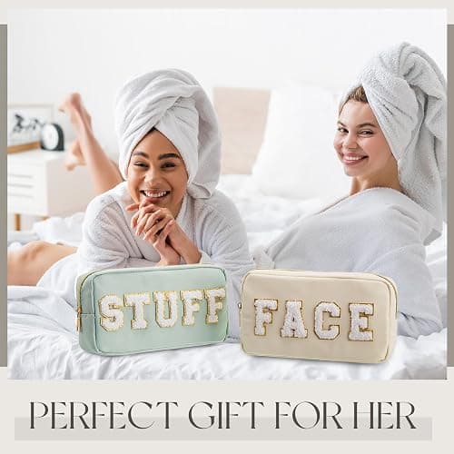 Cunno 4 Pcs Preppy Makeup Bags Chenille Letter Stuff Bag Nylon Cosmetic Pouch Cases with Zipper for Women Travel Toiletry thumbnail 5