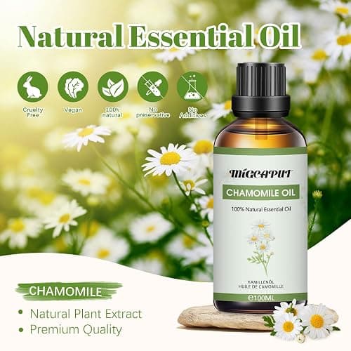 MIGCAPUT Olio Essenziale di Camomilla 100ML, Olio di Camomilla di Grado Terapeutico Naturale al 100%, Oli Essenziali di Aromaterapia per Diffusori, Umidificatore, Massaggi, Relax, Lenire l'umore thumbnail 2
