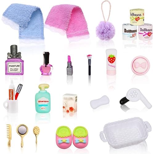 25 Pcs 1 12 Scale Miniature Bathroom Accessories Mini House Bathroom Set Mini Hair Dryer Brush Comb Mirror Perfume Toothpaste Toothbrush Makeup Set for Mini House Bathroom Decoration - Image 1