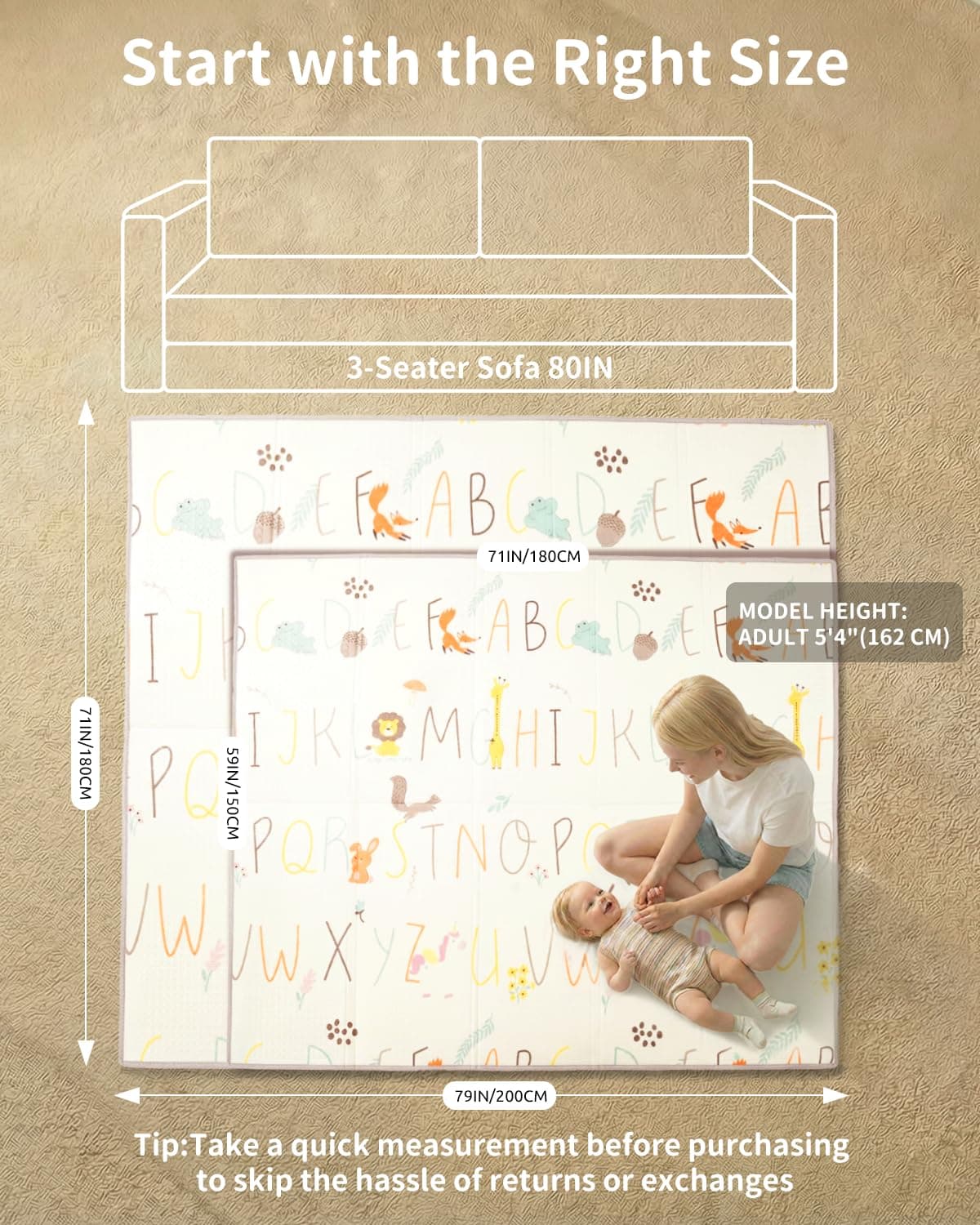 Joypony Baby Crawling Mat, 150 x 180 cm, Large Foldable Play Mat, Waterproof and Non-Slip Baby Play Mat with Carry Bag, Ideal for Babies and Toddlers, Alphabet thumbnail 7