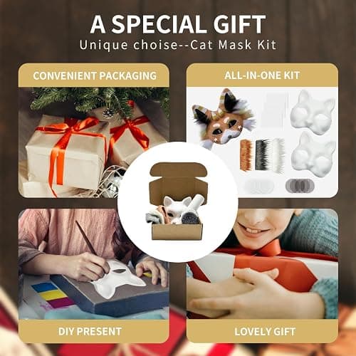 DIY Cat Mask Kit with Fur & Eye Mesh and Felt Sheet,DIY Cat Mask All-in-One to Paint, Blank White Mask for Cosplay Christmas thumbnail 5