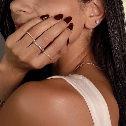 KissYan Stackable Rings for Women, 14k Gold Plated Interlocked Multi Ring Set Dainty Pave CZ Stylish Fashion Two-Toned Mixed Metals Stacking Jewelry Trendy Statement Choice thumbnail 4