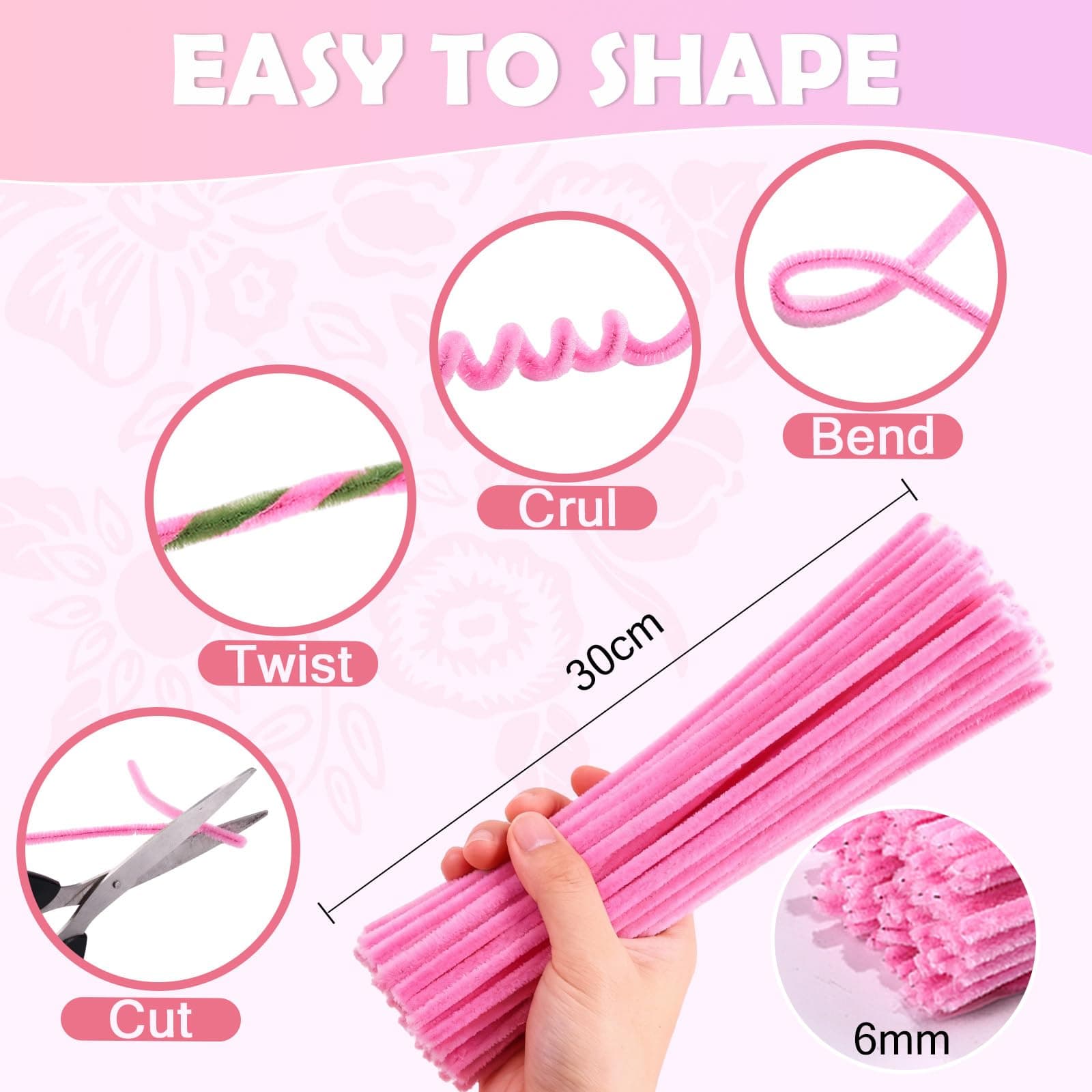 LEMESO Pipe Cleaners Flower Kit, Pink, 400 Pcs Chenille Stems thumbnail 3