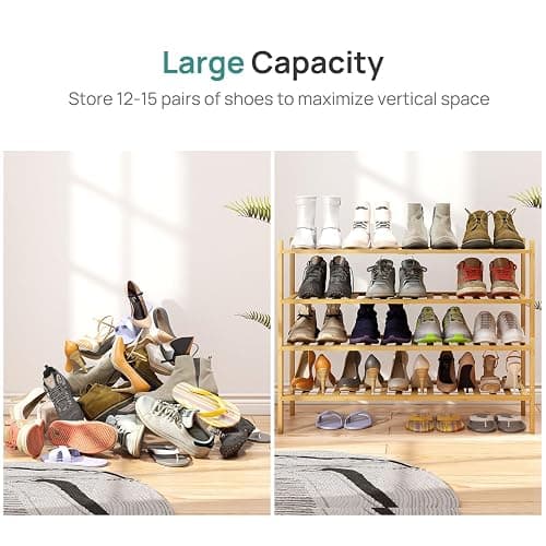 viewcare Shoe Rack, 4-Tier Long Shoe Rack for Entryway, Bamboo Wood Shoe Shelf for Closet & Hallway, Long 33IN | Beautiful | Functional | Sturdy | Durable thumbnail 5