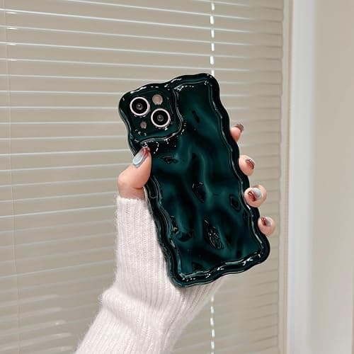 FABSPARK Case for iPhone 16 Pro,3D Meteorite Bubble Pattern Electroplate Plating Glitter Curly Wavy Frame Glossy Case,Soft TPU Shockproof for iPhone 16 Pro 6.3 inch,Dark Green thumbnail 2