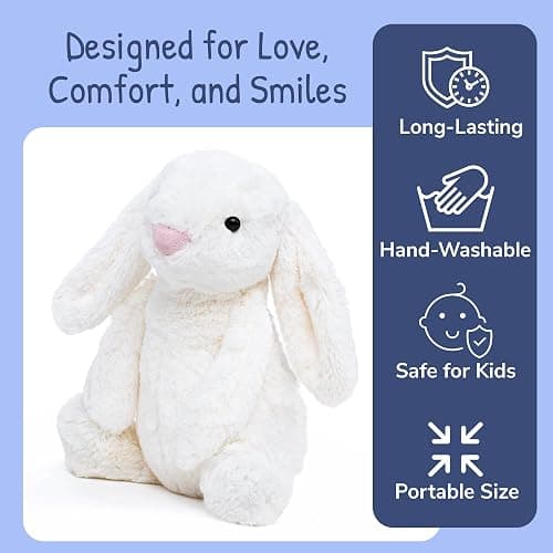 FREND White Bunny Stuffed Animal, Cute Plushies for Women and Kids, Soft Bunny and Rabbit Plush Toy Gift, Adorable Stuffed Animal for Babies and Girls thumbnail 7
