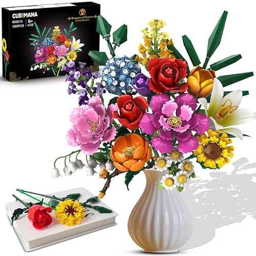 CUBIMANA Flower Bouquet Building Set, 1043 PCS Bouquet Botanicals Collection Gift for Valentine's Day for Her and Him, 15 Artificial Flowers Building Blocks Home Plant Decor for Adults Women Birthday - Image 1