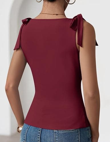 ZESICA Womens Cute Summer Going Out Tank Tops 2026 Y2K Trendy Tie Shoulder Boat Neck Ruch Fitted Shirts thumbnail 5