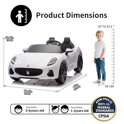 24V Maserati Licensed 2-Seater Kids Electric Ride-On Car, Dual-Speed Modes, Adjustable Seat Belts, Music & Bluetooth, 4 Motors for Powerful Performance, Ideal Gift for Ages 4-8 (White) thumbnail 2
