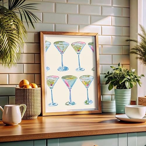 Trendy Cocktail Art Print Martini Glasses Wall Art Modern Bar Cart Decor Preppy Aesthetic Canvas Prints Modern Watercolor Painting for Living Room Bedroom Kitchen Bar Dorm Home Decor 12"x16" Unframed thumbnail 3
