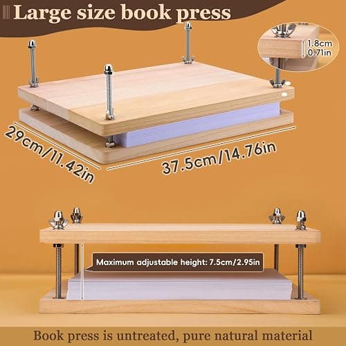 JUPEAN 45 Pcs Book Binding Kits, Bookbinding Kit Large Book Press 14.76”x11.42” with Books Binding Materials Bone Folder Tool Bind Cloth Webbing Strap and Storage Bag for Repair thumbnail 3