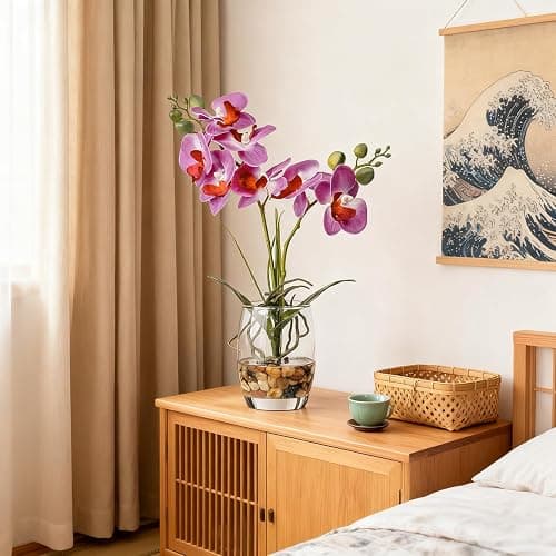 Artificial Purple Orchid in Glass Vase, Lifelike No-Maintenance Decor | Phalaenopsis Arrangement, 14.5 Inch Centerpiece for Home Office Table Decor, Realistic Faux Orchid with Potting thumbnail 6