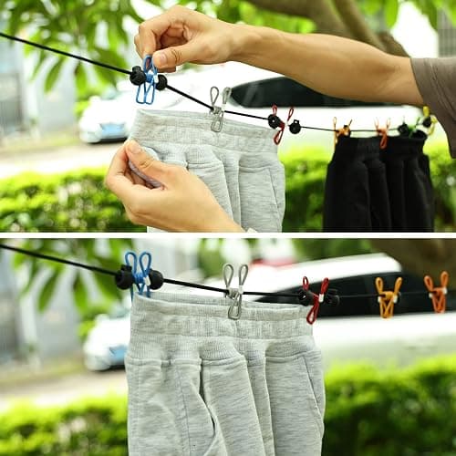 Retractable Portable Clothesline for Travel，Clothing line with 12 Clothes Clips, for Indoor Laundry Drying line,Outdoor Camping Accessories thumbnail 5