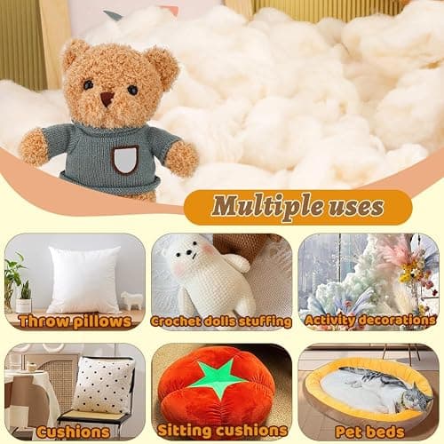 ZXIIXZ 1.1 lb Natural Cotton Filling Cotton Stuffing for Stuffed Animals | (7oz-4.4 lb) Warm Cotton Batting Fiber Fill for Couch Cushion Pillow Home DIY Craft Stuffing thumbnail 7