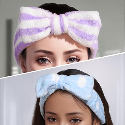 Teenitor 5pcs Makeup Headband with Removable Bow, Spa Headband for Washing Face for Teen Girls Women, Gifts Basket for Teens Girls Party, Skin Care Hairband thumbnail 5