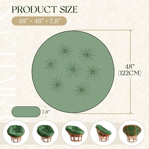 Tycdiose Indoor Papasan Chair Cushion with Corduroy Cover (Without Chair), Papasan Cushion with Hidden Zipper & Straps, 48 x 48 x7.8 Inch Round Papasan Supportive Cushion, Green thumbnail 2