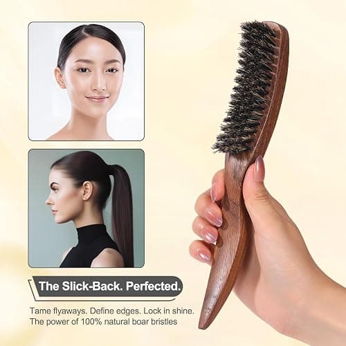 PERFEHAIR Slick Back Hair Brush for Women, Men | Natural Curved Boar Bristle Smoothing Shine Brush for Thin & Fine Hair & Beard | Achieve Sleek, Polished Styles & Tame Flyaways thumbnail 4