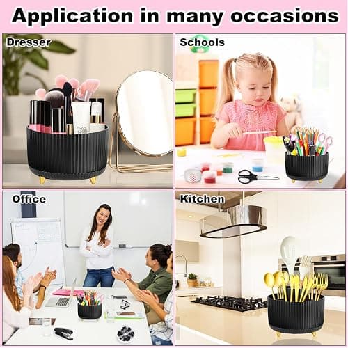 Gawsey Black Desk Organizers and Accessories Set with 360-Degree Rotating Pen Holder, Tape Dispenser, Stapler, Staple Remover, 1000 Staples, Tape, Clips Set, Ruler, Scissor, Pen thumbnail 6