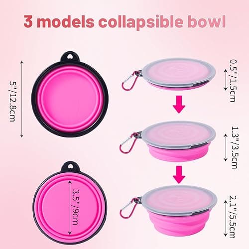 SLSON Dog Bowls Pet Collapsible Bowl with Cover Lids,2 Pack Dog Travel Bowls Portable Foldable Cat Water Dish Bowl for Pets Walking Parking Camping (Pink and Purple, Small) thumbnail 3