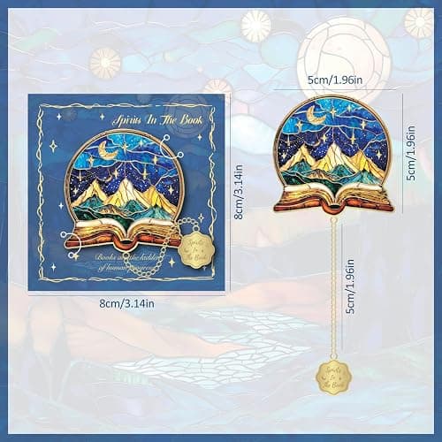 4pcs Metal Bookmarks with Chain, Inspirational Book Marks Set Featuring Books, Mountains, Stars, Forest & River - Perfect Book Markers Gift for Book Lovers, Readers, Kids, Teens, Men, Women, Adults thumbnail 5