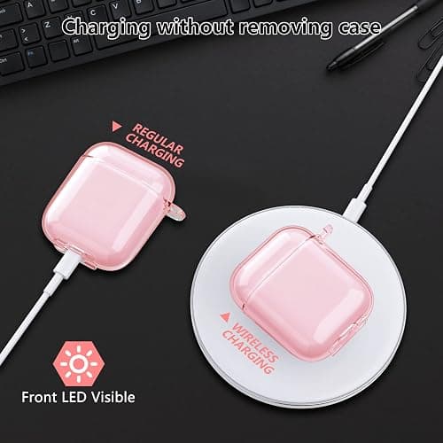 Aircawin for Airpods case Clear,Shockproof Clear Case for Airpod case,Full Protective Soft TPU Drop Protection Accessories Case with Keychain for AirPods Charging Case 2 & 1 for Women Girls Men-Pink thumbnail 5