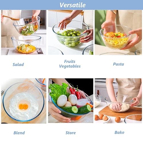 WhiteRhino Glass Mixing Bowls Glass Bowls with Lids Set(4.5QT,2.7QT, 1.1QT),Large Salad Bowls,glass mixing bowl Space-Saving Nesting Storage bowls for Cooking,Baking,Prepping,Dishwasher Safe thumbnail 6