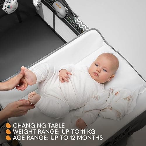 Lionelo Sven Plus 2in1 Travel Cot and Portable Baby Zone for newborns 0-36 Months Foldable with 2-level Heights, Changing Table, Mattress, Side Entrance Mesh Walls Mosquito Net Canopy Wheels Organiser thumbnail 6