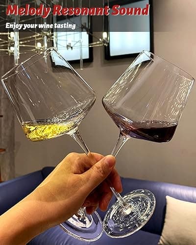 Physkoa 18oz Red Wine Glasses Set of 4-LeadFree Crystal Wine Glass with Tall Long Stem【Hand Blown Italian Style】 Stemmed Square Wine Glasses Gifts for Home Party thumbnail 3