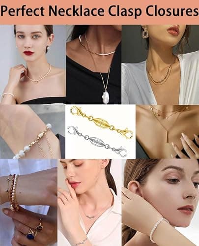 Magnetic Necklace Clasps and Closures,925 Silver Magnetic Clasp Converter, Jewelry Making Supplies, Chain Extender Connector (2golden+2silvery) thumbnail 4