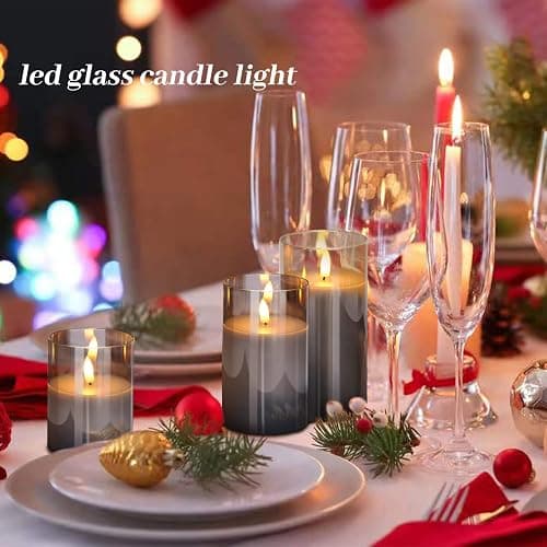 ILEEDear Bougies Led, Bougie Led Flamme Vacillante, Lot De 3 (10cm, 12.5cm, 15cm), Réaliste Effet De Verre, Bougie Decorative, Halloween Decoration, Aesthetic Room Decor, Intérieure Extérieure, Gris thumbnail 2