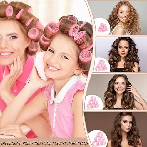 Obeoby 4 Sizes Hair Rollers for Women, Hair Curlers with Clips Comb Curlers for Long Short Curly Hair and Bangs (25, 36, 48, 60mm), Pink Gifts thumbnail 4