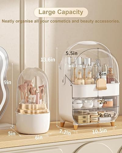 Makeup Organizer, Skincare Holder Bathroom Counter Organizer, Storage Box Cosmetic Display Cases, Teen Girl Gifts Trendy Stuff Make up Organizers for Vanity, Dresser, Countertop (Rose Gold) thumbnail 2