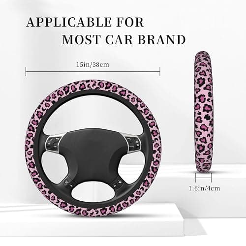 Pink Leopard Print Elastic Steering Wheel Cover, Non-Slip Breathable Neoprene Steering Wheel Covers, Women Pink Car Accessories, Universal 15 Inch Fit Auto, Suvs, Truck thumbnail 4