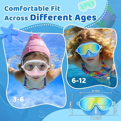 Vvinca Kids Swim Goggles with Nose Cover 2 Pack for 3-14 Pool Swim | 2-Pack Anti-Fog Kids Swim Goggles, Soft Silicone Nose Cover, UV400 & 180° Wide View, Adjustable 3-14, for Pool Swim thumbnail 7