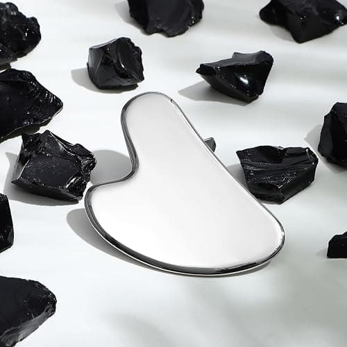 rosenice Gua Sha Facial Tools Guasha Tool Gua Sha Jade Stone for Face Skincare Facial Body Acupuncture Relieve Muscle Tensions Reduce Puffiness Festive Present (Metallic) thumbnail 7