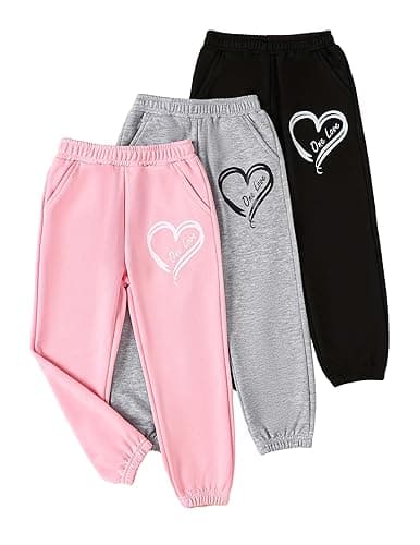 Fdqin Girls' 3 Pcs Letter Graphic Print Sweatpants Kids Athletic Joggers Pants with Pockets 4-14 Years