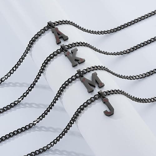 Avotto Initial A-Z Letter Baseball Necklace for Men Boys,5mm Silver/Gold/Black Sturdy Non-Fading Stainless Steel Cuban Chain with Baseball Letter Charm Pendant Neckalce Stuff Jewelry Gifts 20+2Inch thumbnail 3