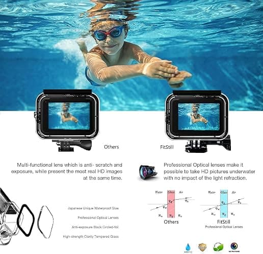 FitStill Underwater Waterproof Diving Housing for Go Pro Hero 13/12/11/10/9 Black,60M/196FT Protective Underwater Diving Housing Shell Accessories (Hero 13/12/11/10/9 Black) thumbnail 3