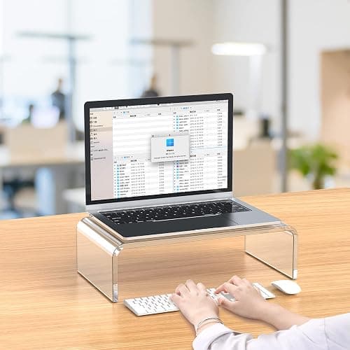 Beimu Acrylic Monitor Stand Riser Acrylic Laptop Stand for Desk Clear Computer Monitor Stand for Desk Accessories White Aesthetic Decorations for Office Home iMac Organizer thumbnail 2
