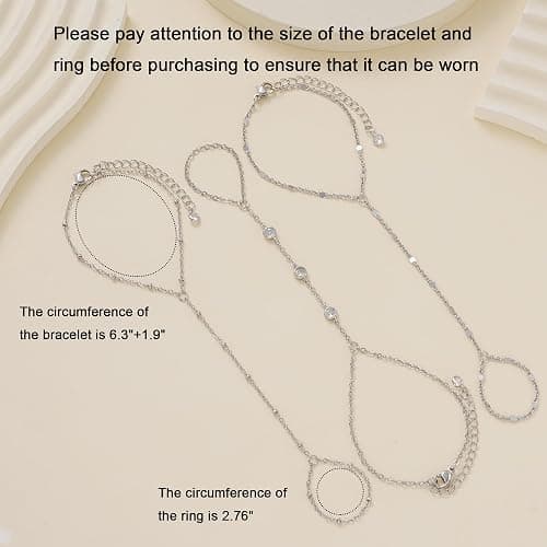 3PCS 14K Gold-Plated Hand Chain Bracelets for Women, Stack Bracelets Set Adjustable, Trendy Dainty Ring Bracelet Hand Chain thumbnail 6