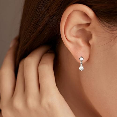 LOVECOM 925 Sterling Silver Heart Drop Dangle Earrings for Women Dainty 14K Gold Plated CZ Stud Earrings Small Double Heart Hypoallergenic Dangling Earring Jewelry Christmas Gifts to Daughter thumbnail 3