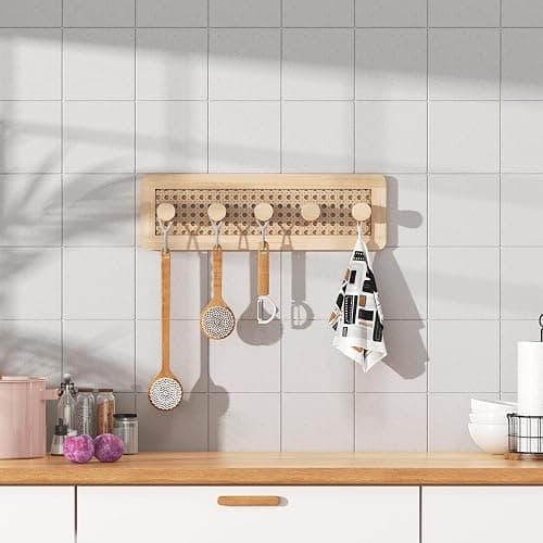 Homode Wooden Wall Hooks, Wall Mounted Coat Rack for Entryway, Boho Wood Pegs for Hanging Coats and Hats, Decorative Coat Hanger Purse Holder for Towel Key Jacket Bag Leash Cap thumbnail 7