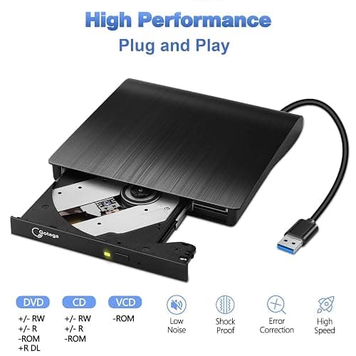 Gotega External DVD Drive, USB 3.0 Portable +/-RW, DVD Player for CD ROM Burner Compatible with Laptop Desktop PC Windows Linux OS Apple Mac Black thumbnail 3