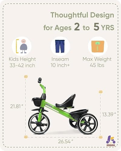 KRIDDO Tricycles Age 24 Month to 4 Years, Toddler Kids Trike for 2.5 to 5 Year Old, Gift for 2-4 Year Olds , Green - Green thumbnail 3
