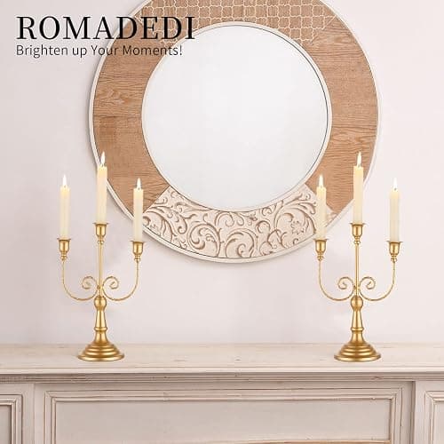 Romadedi Gold 3 Arm 11.8" Candelabra Candle Holders, Set of 2 | Wedding Candlestick Holder, Theme Party Table Centerpiece Decor, Dining Room, Birthday Holiday Christmas thumbnail 7