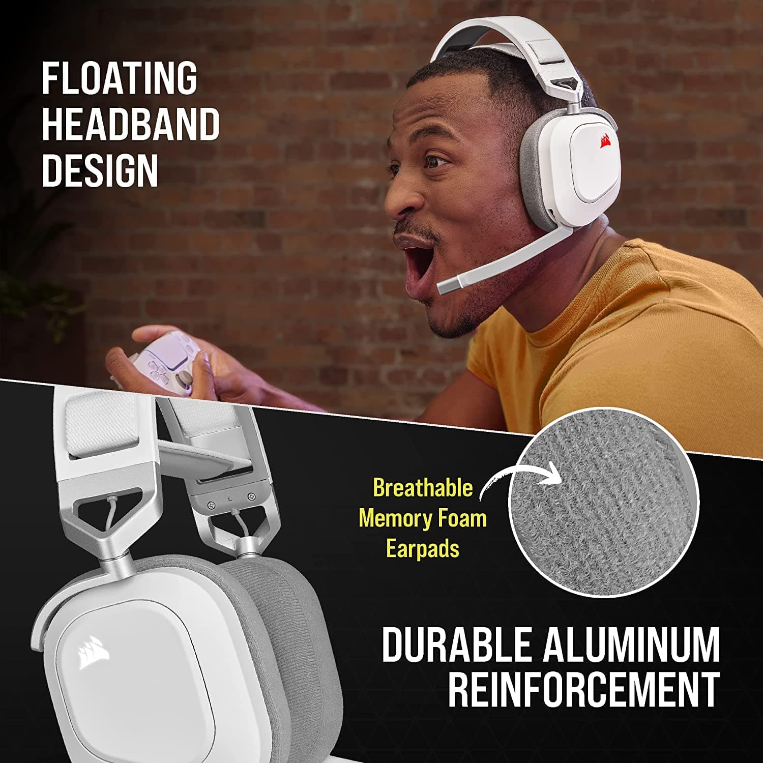 CORSAIR HS80 RGB Wireless Multiplatform Gaming Headset - Dolby Atmos - Lightweight Comfort Design - Broadcast Quality Microphone - iCUE Compatible - PC, Mac, PS5, PS4 - White thumbnail 4