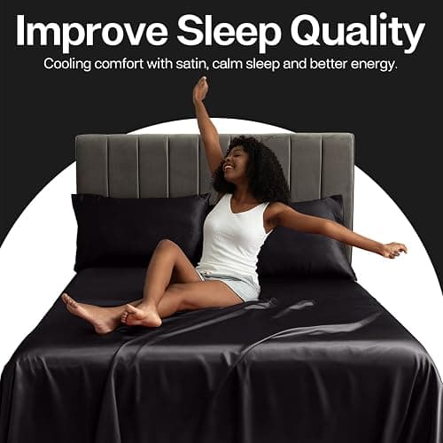 MR&HM Satin Pillowcase for Hair and Skin, Silk Satin Pillowcase 2 Pack, Queen Size Pillow Cases Set of 2, Silky Pillow Cover with Envelope Closure (20x30, Black) thumbnail 5
