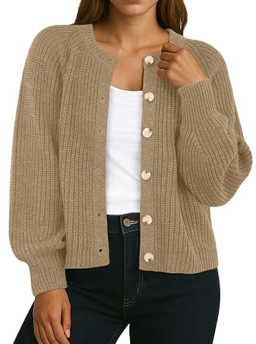 GRECERELLE Women's Chunky Open Front Sweater Long Sleeve Button Knit Short Loose Cardigan Outerwear, S-2XL - Image 1