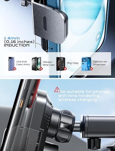 CHGeek Wireless Car Charger, 15W Fast Charging Auto Clamping Car Charger Phone Mount Phone Holder fit for iPhone 16 15 14 13 12 Pro Max 11 XR XS, Samsung Galaxy S24 Ultra S23 S22 S21, S20, S10+, Black thumbnail 4