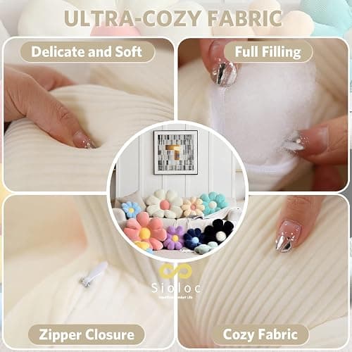 Sioloc Flower Pillow Shaped Throw Pillow Butt Cushion Floor Pillow,Seating Cushion,Cute Room Decor & Plush Pillow for Bedroom Sofa Chair(White,15.7'') thumbnail 6